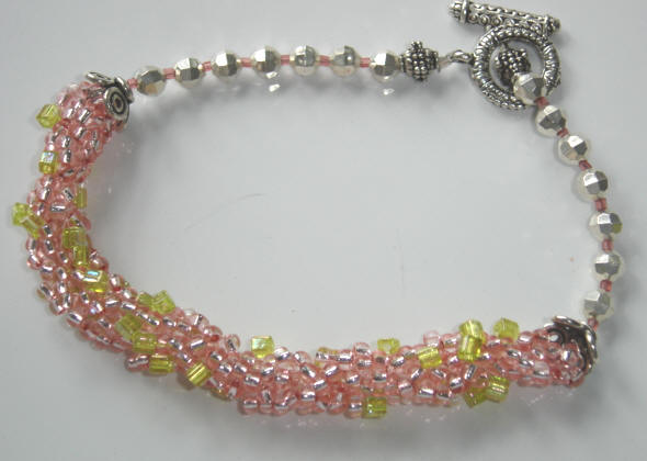 Fifiany & Co. Pink and Green Hand Beaded Pet Collar for Dogs and Cats